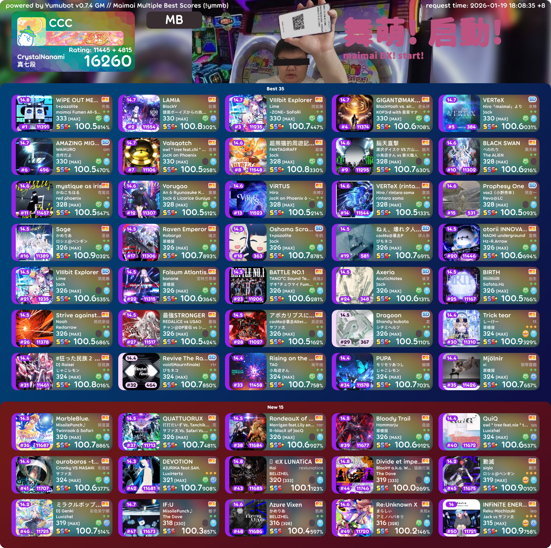 舞萌最好成绩面板，指令：!mai crystalnanami